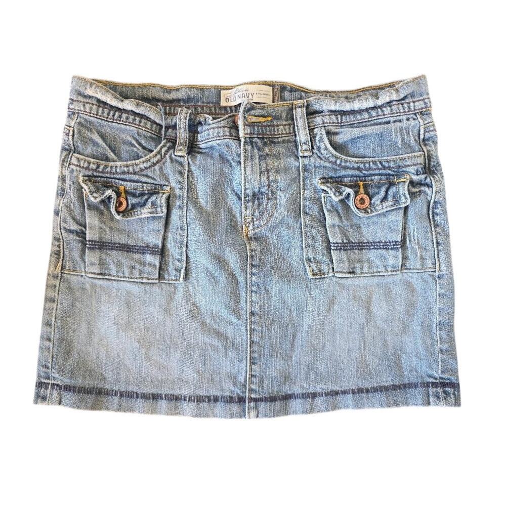 Old Navy Y2K Denim Cargo Mini Skirt 6 Ultra Low Rise Light Wash 2000s